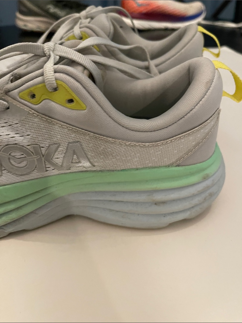 Hoka Women's Gray, Mint and Yellow Running Shoes size 8b Bondi 8 - Picture 4 of 10